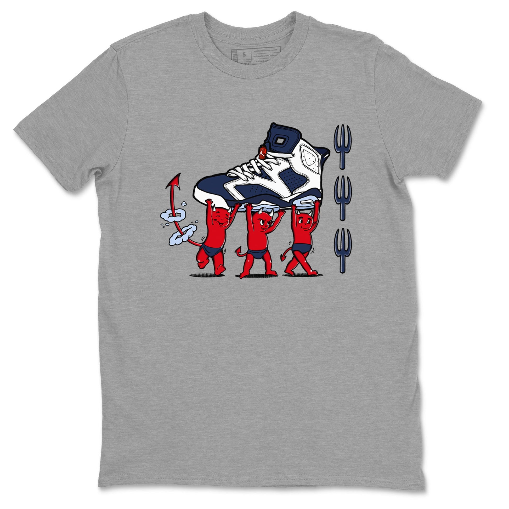 6s White And Midnight Navy shirts to match jordans Devil Babies sneaker match tees Air Jordan 6 White And Midnight Navy SNRT Sneaker Release Tees unisex cotton Heather Grey 2 crew neck shirts