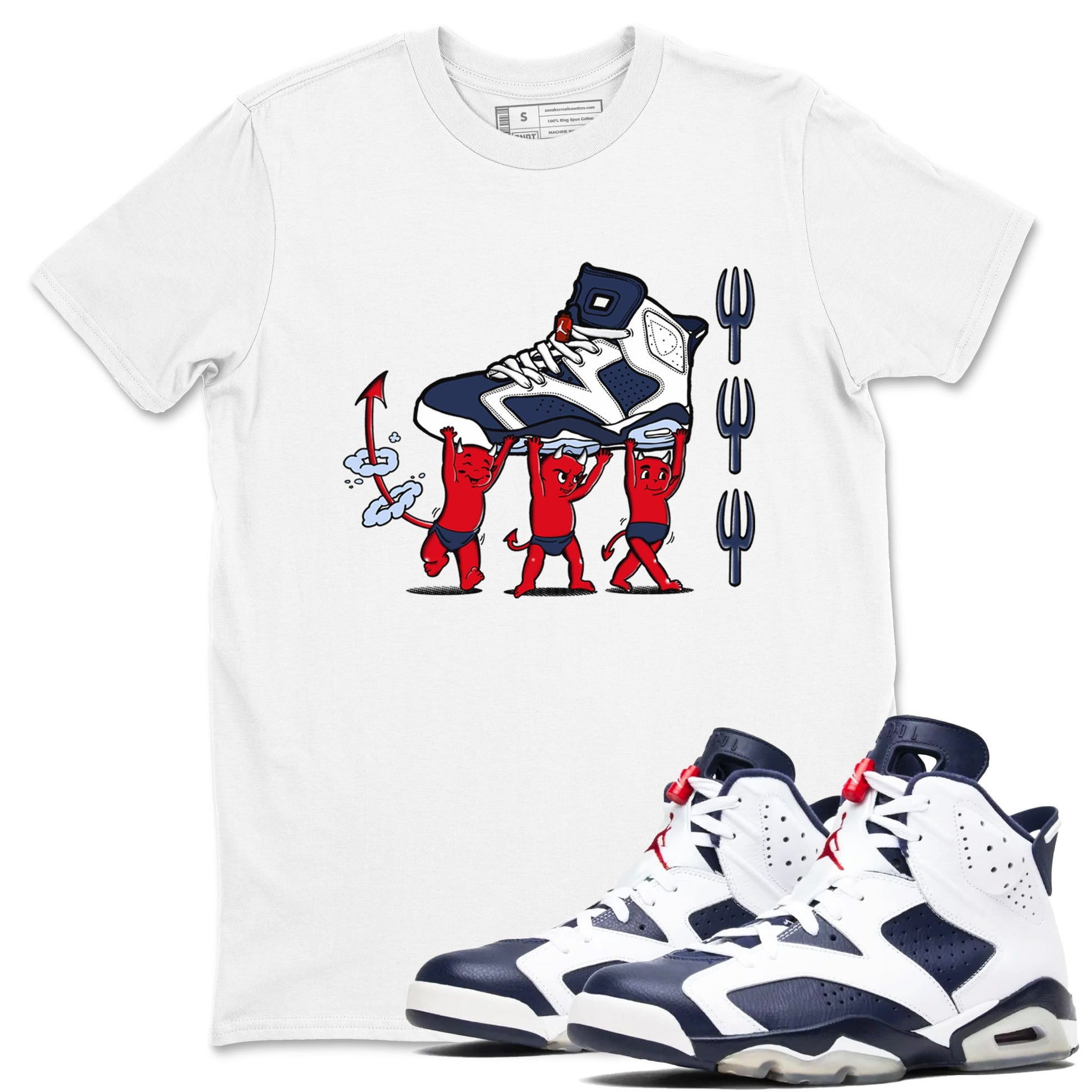 6s White And Midnight Navy shirts to match jordans Devil Babies sneaker match tees Air Jordan 6 White And Midnight Navy SNRT Sneaker Release Tees unisex cotton White 1 crew neck shirts