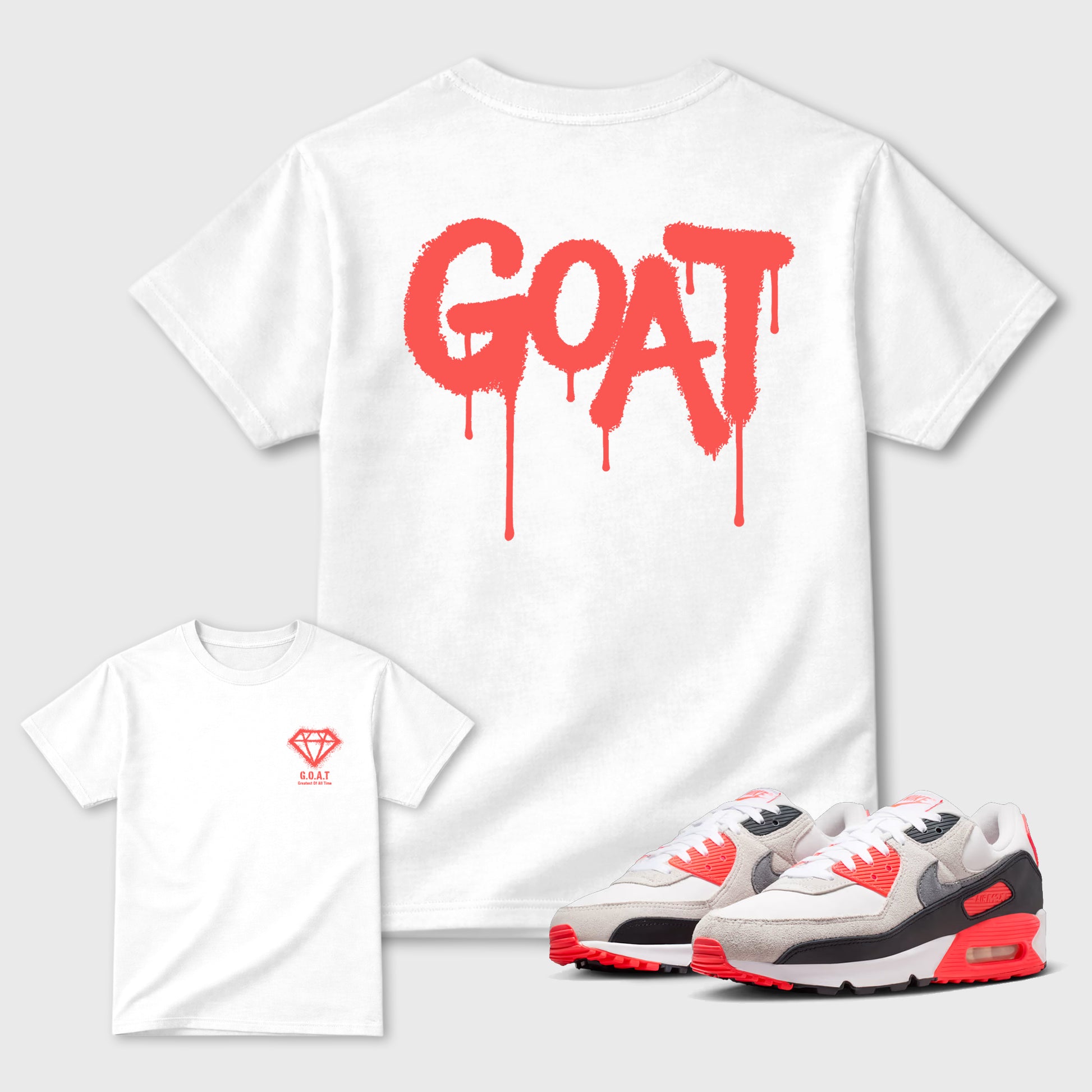 Diamond Goat sneaker match t-shirt styled to complete your fit with the Air Max 90 Infrared sneakers, double side graphic tee.