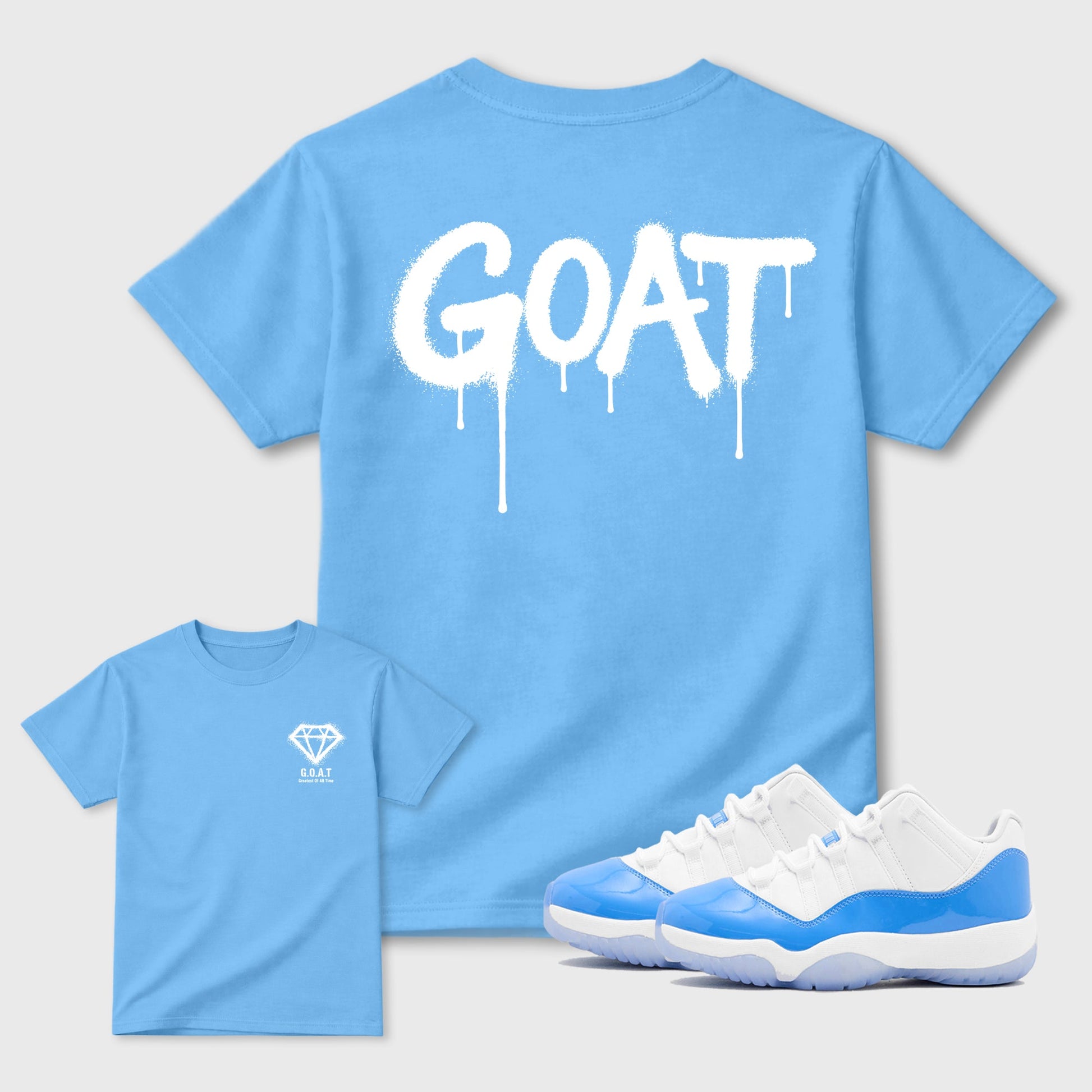 Diamond Goat sneaker match t-shirt styled to complete your fit with the sneakers, shown in Carolina Blue.