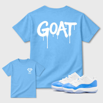 Diamond Goat sneaker match t-shirt styled to complete your fit with the sneakers, shown in Carolina Blue.