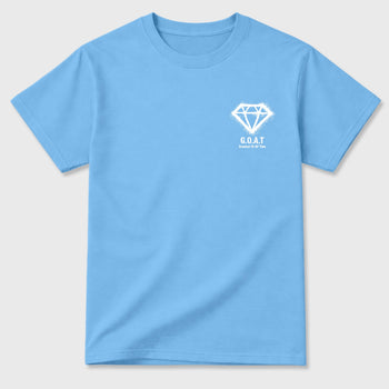 Diamond Goat sneaker match t-shirt styled to complete your fit with the Air Jordan 11 University Blue sneakers, shown in Carolina Blue.