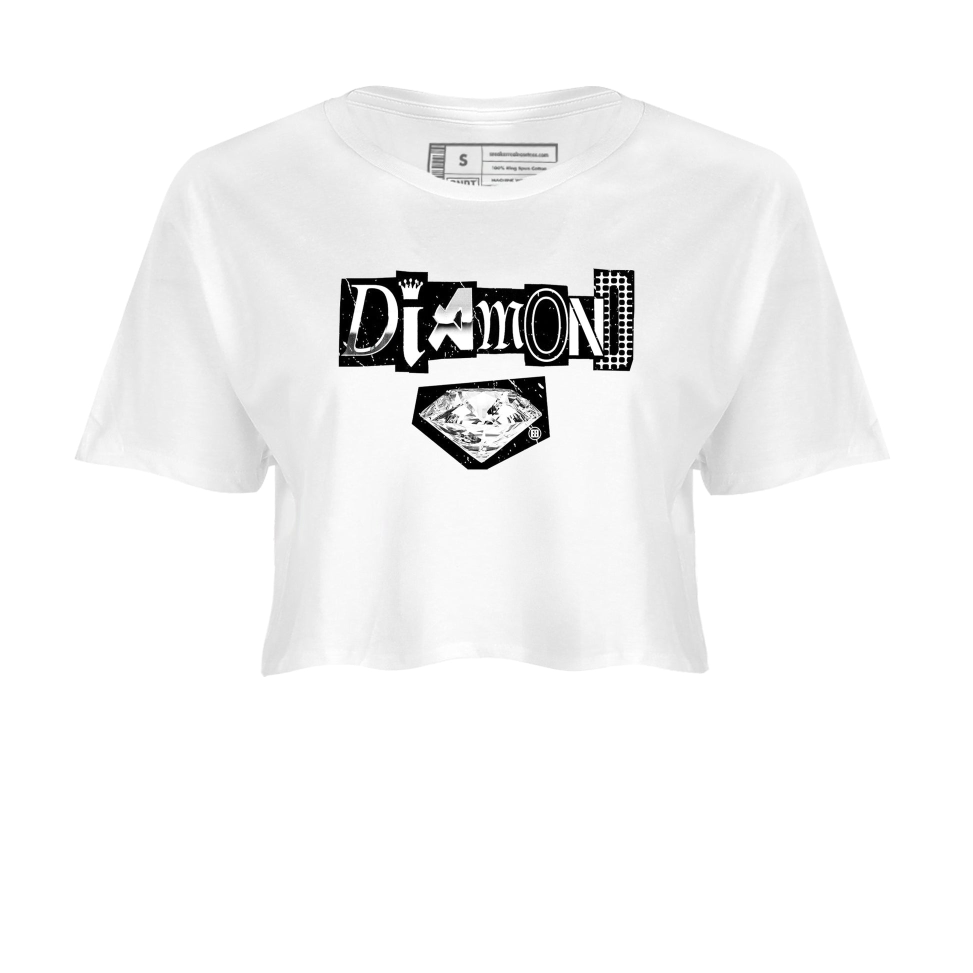 Diamond Letter womens crop tee perfect shirts to match jordans the Air Foamposite One Triple White sneakers — the perfect match in White 2.