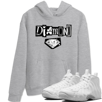 Diamond Letter sneaker match t-shirt styled to complete your fit with the Air Foamposite One Triple White sneakers, graphic shirts in Heather Grey 1.