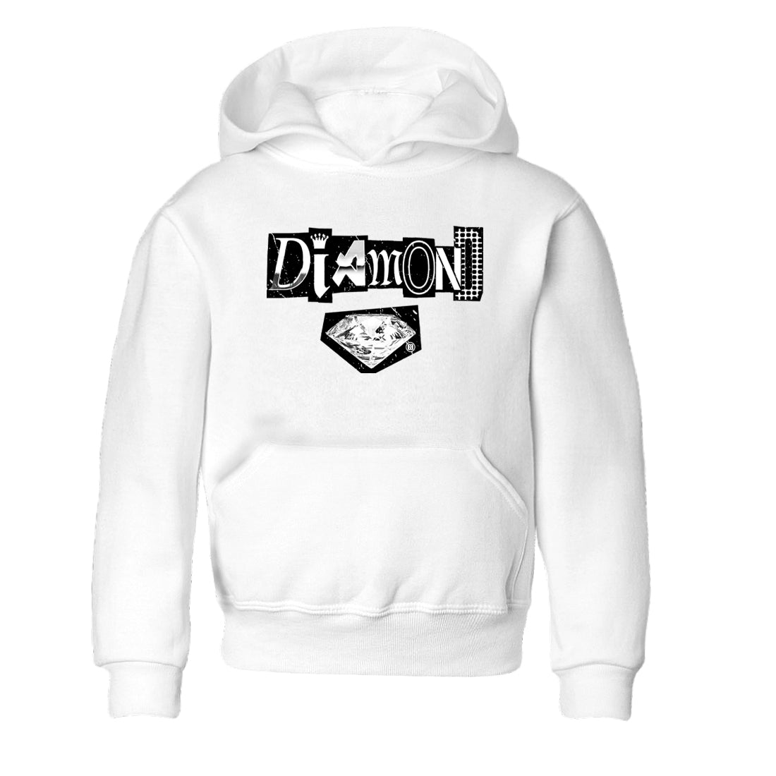Diamond Letter baby and kids t-shirt crafted for little sneakerheads to shine with the Air Foamposite One Triple White sneakers, displayed in White 2.