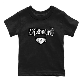 Diamond Letter baby and kids t-shirt crafted for little sneakerheads to shine with the Air Foamposite One Triple White sneakers, displayed in Black 2.