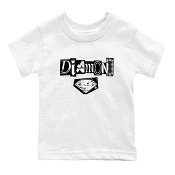 Diamond Letter baby and kids t-shirt crafted for little sneakerheads to shine with the Air Foamposite One Triple White sneakers, displayed in White 2.