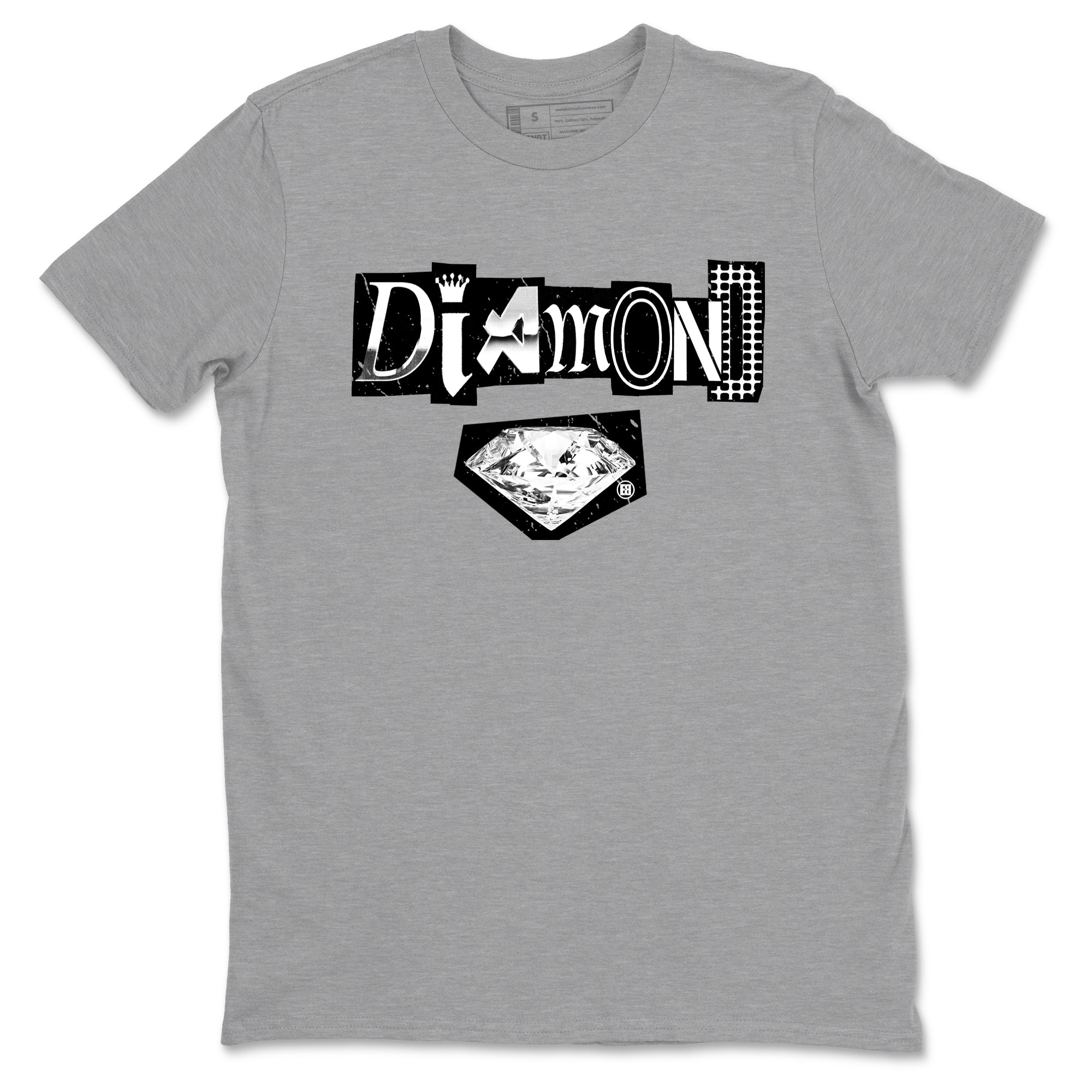 Diamond Letter sneaker match t-shirt styled to complete your fit with the Air Foamposite One Triple White sneakers, graphic shirts in Heather Grey 2.