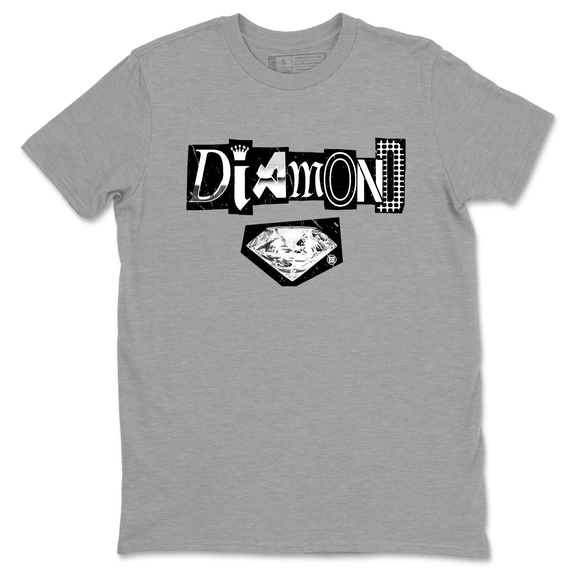 Diamond Letter sneaker match t-shirt styled to complete your fit with the Air Foamposite One Triple White sneakers, graphic shirts in Heather Grey 2.