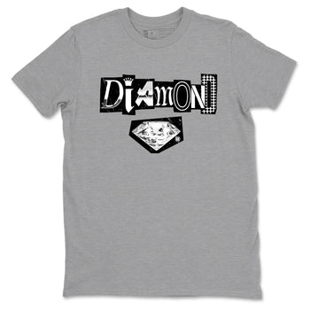 Diamond Letter sneaker match t-shirt styled to complete your fit with the Air Foamposite One Triple White sneakers, graphic shirts in Heather Grey 2.