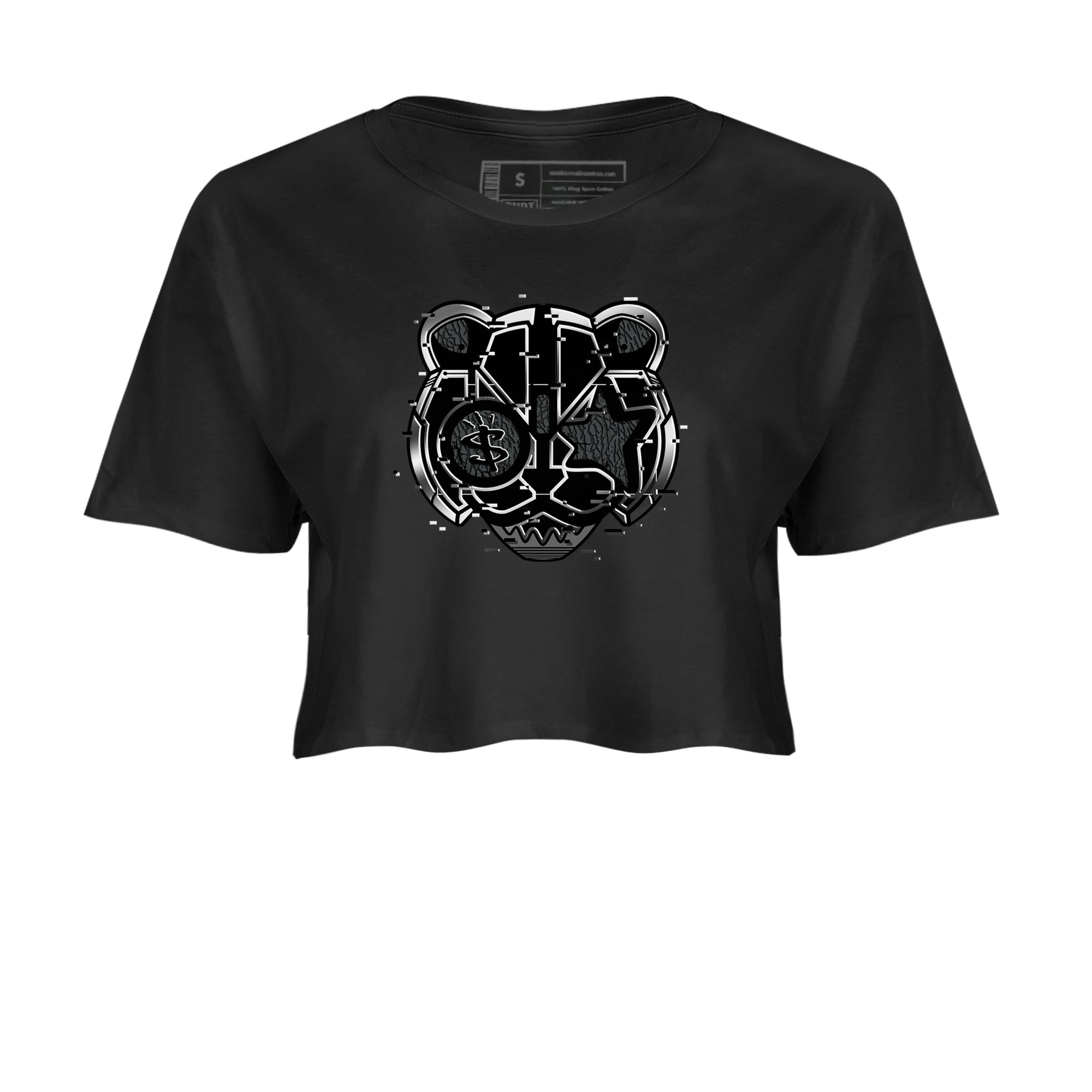3s Black Cat shirts to match jordans Digital Cat Face sneaker match tees AJ3 Retro Black Cat match shoes to clothes SNRT Sneaker Tees unisex cotton Black 2 crop tee