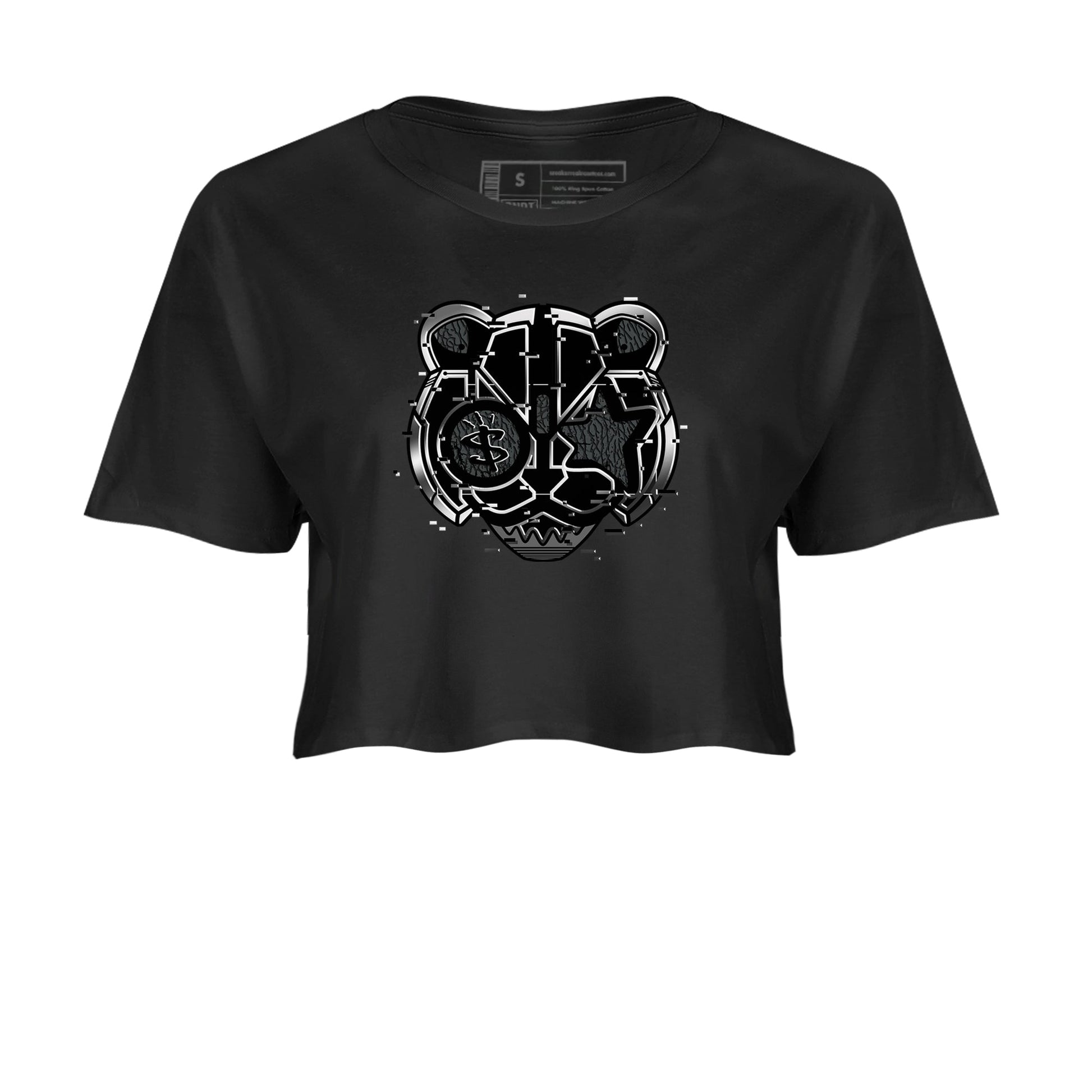 3s Black Cat shirts to match jordans Digital Cat Face sneaker match tees AJ3 Retro Black Cat match shoes to clothes SNRT Sneaker Tees unisex cotton Black 2 crop tee