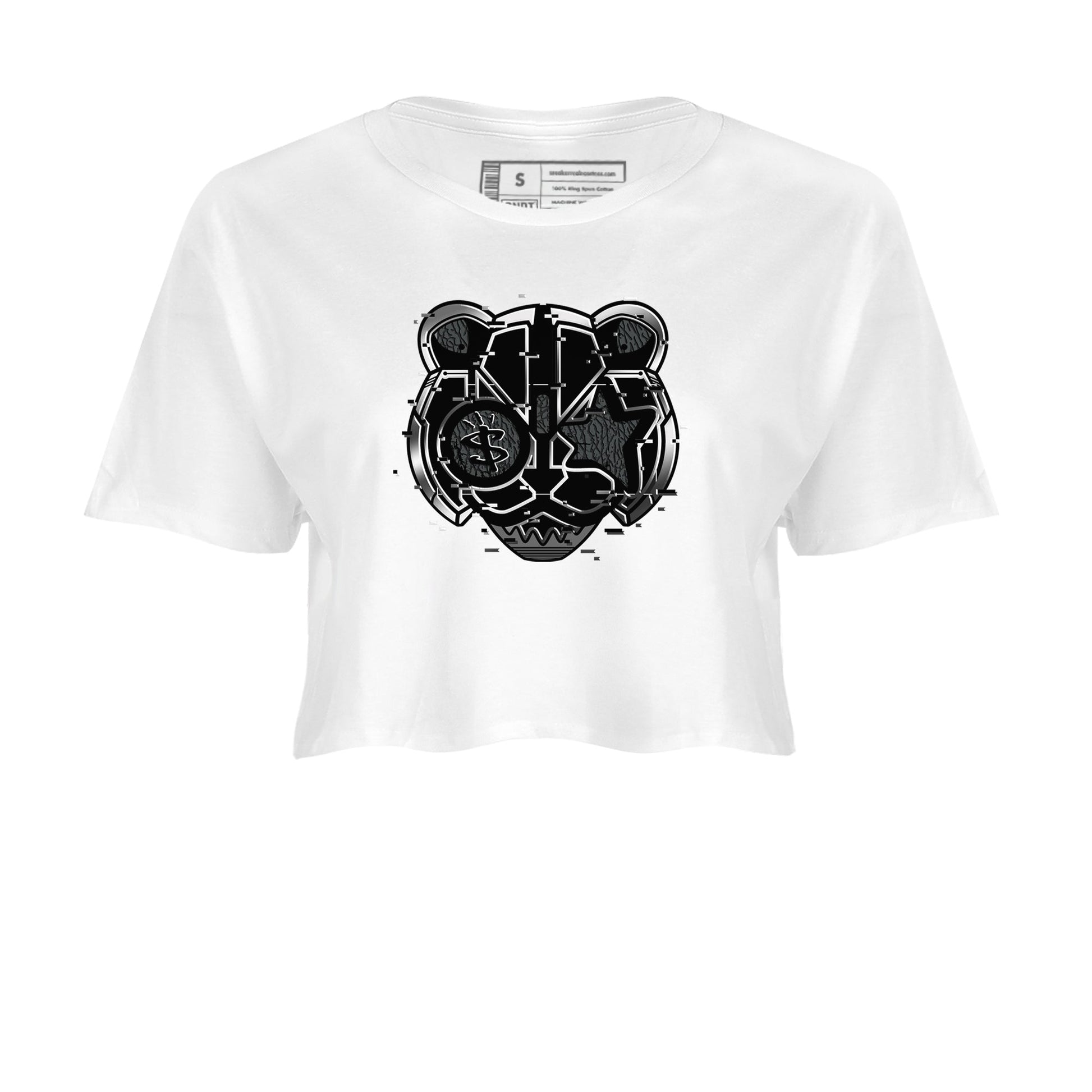 3s Black Cat shirts to match jordans Digital Cat Face sneaker match tees AJ3 Retro Black Cat match shoes to clothes SNRT Sneaker Tees unisex cotton White 2 crop tee