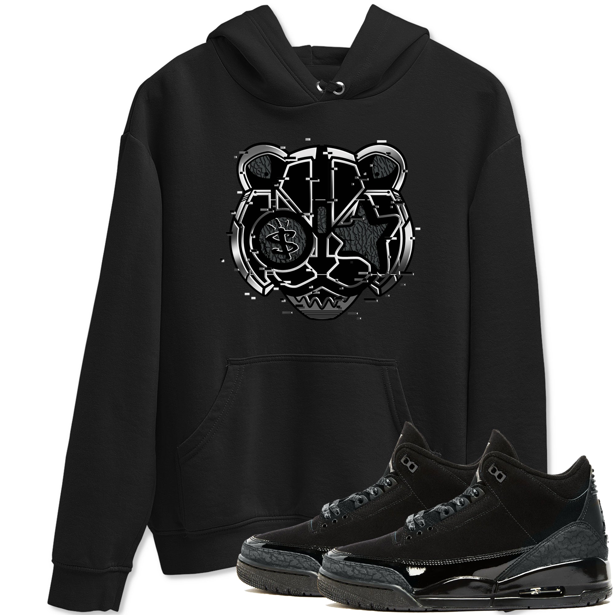 3s Black Cat shirts to match jordans Digital Cat Face sneaker match tees AJ3 Retro Black Cat match shoes to clothes SNRT Sneaker Tees unisex cotton Black 1 shirts