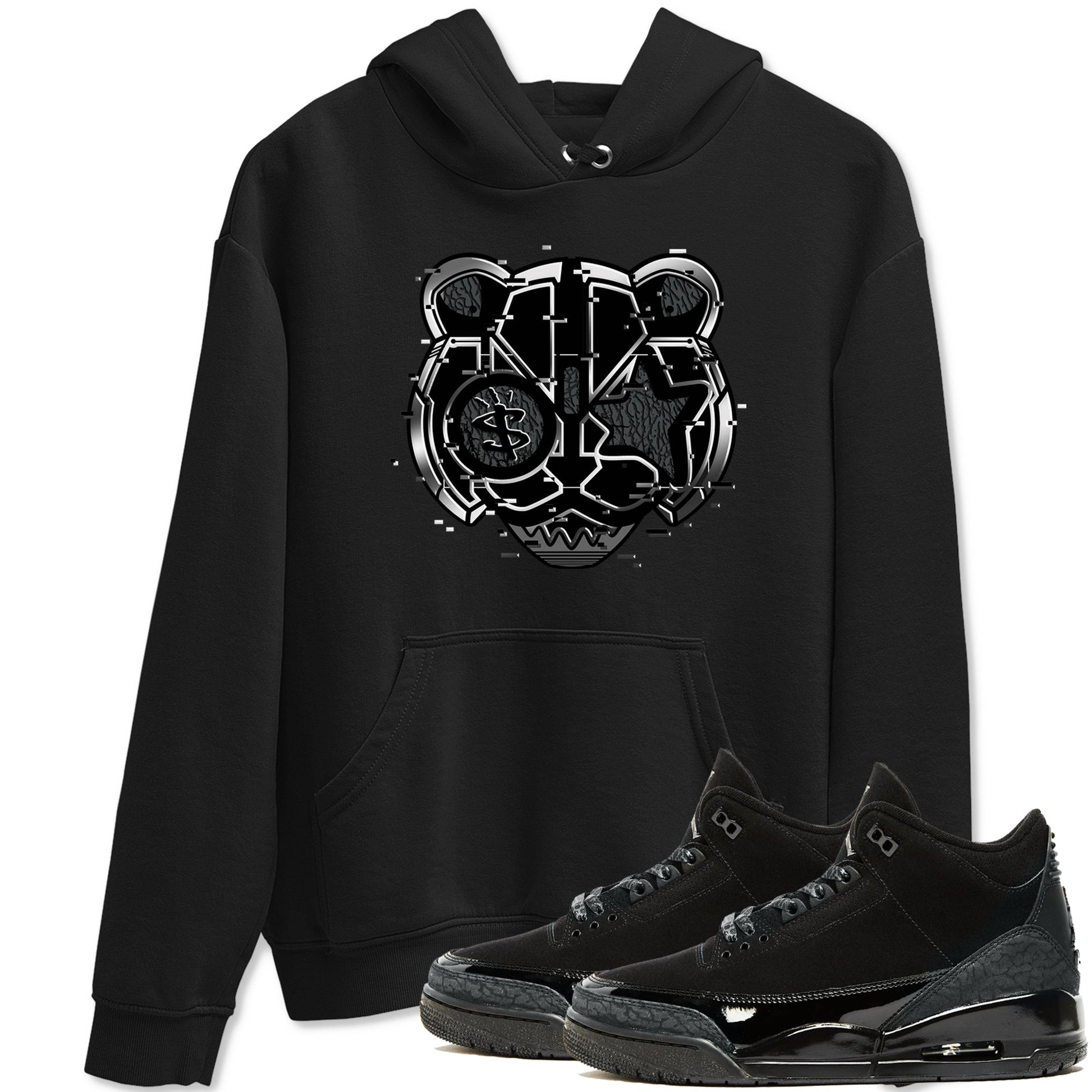 3s Black Cat shirts to match jordans Digital Cat Face sneaker match tees AJ3 Retro Black Cat match shoes to clothes SNRT Sneaker Tees unisex cotton Black 1 shirts