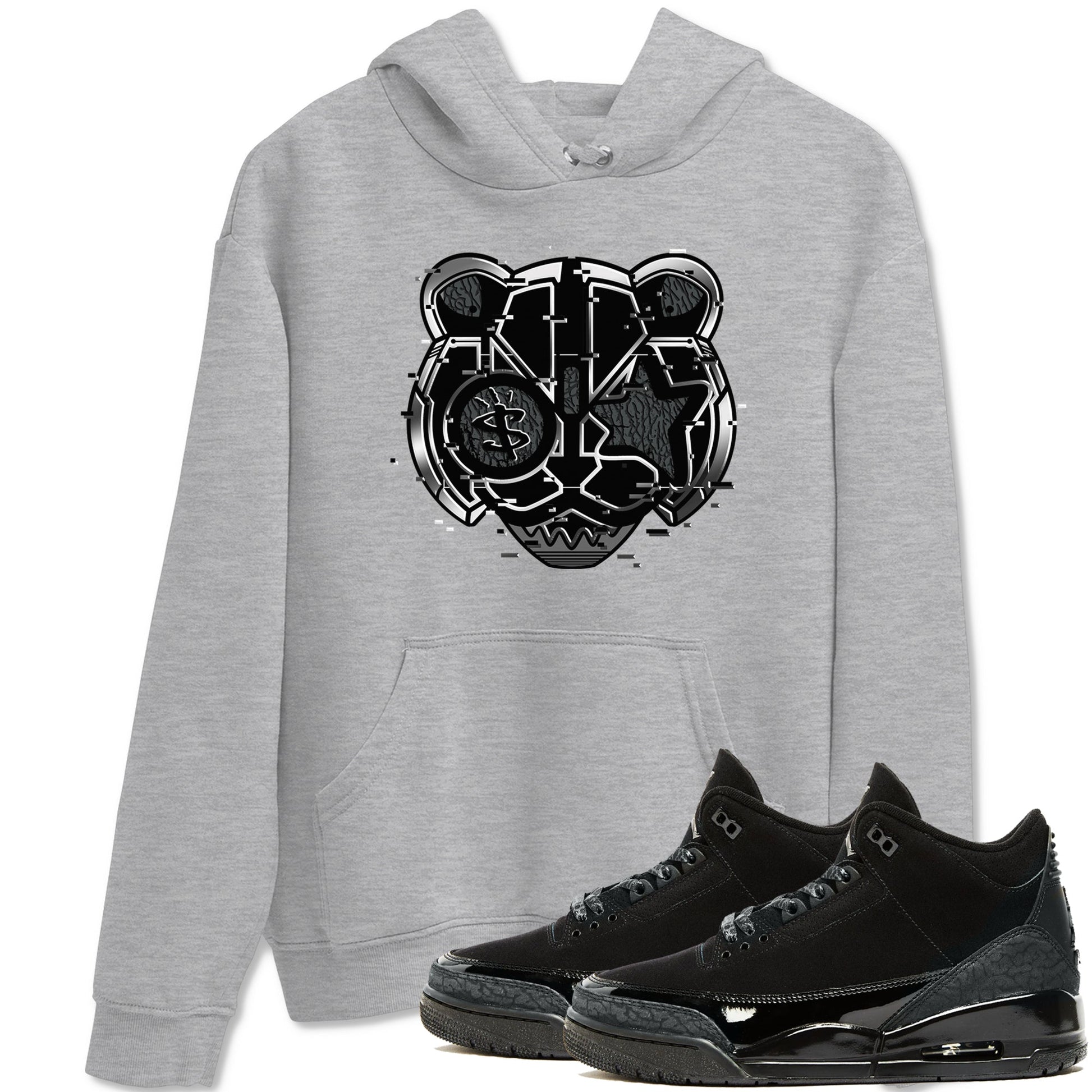 3s Black Cat shirts to match jordans Digital Cat Face sneaker match tees AJ3 Retro Black Cat match shoes to clothes SNRT Sneaker Tees unisex cotton Heather Grey 1 shirts