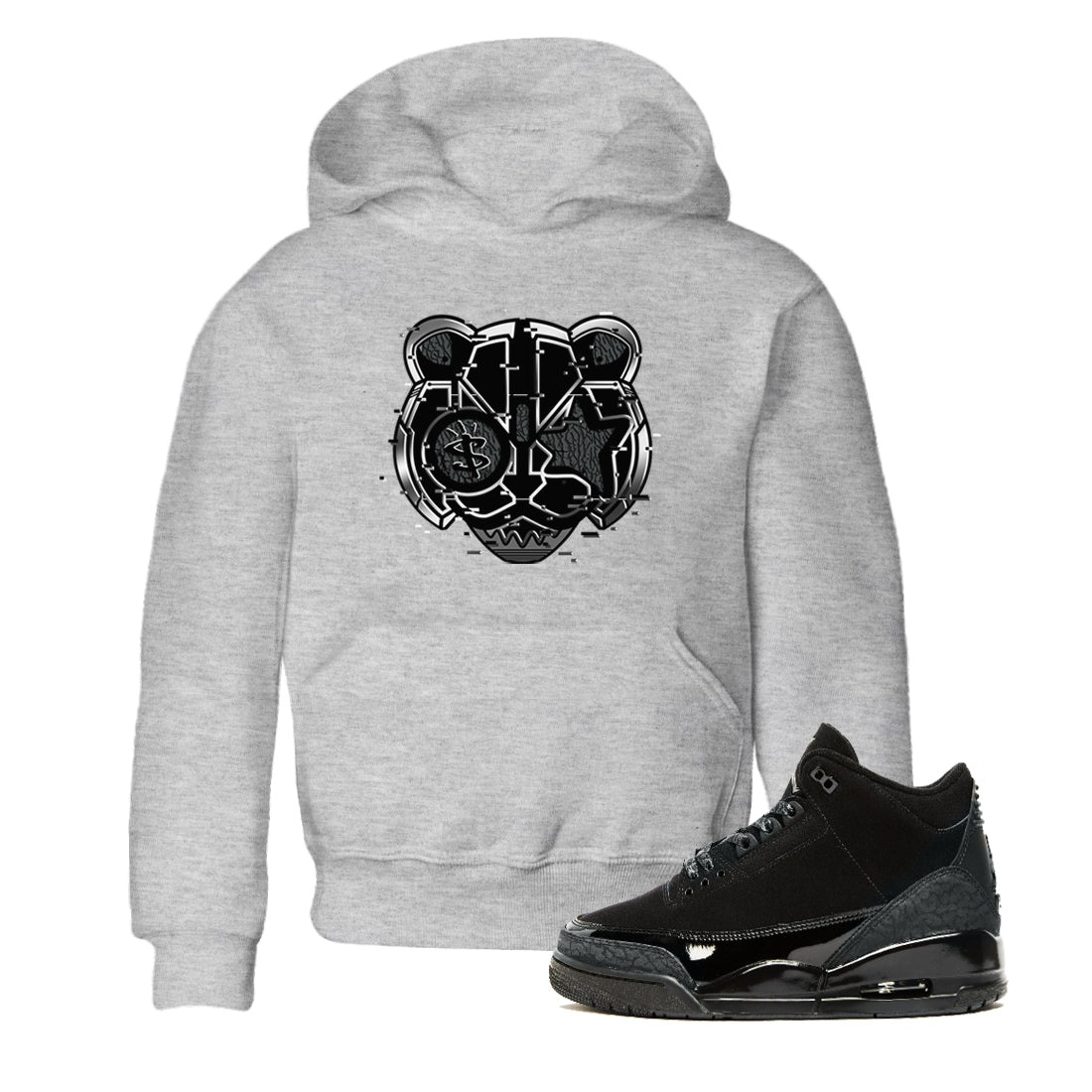 3s Black Cat shirts to match jordans Digital Cat Face sneaker match tees AJ3 Retro Black Cat match shoes to clothes SNRT Sneaker Tees Youth Baby Heather Grey 1 tee