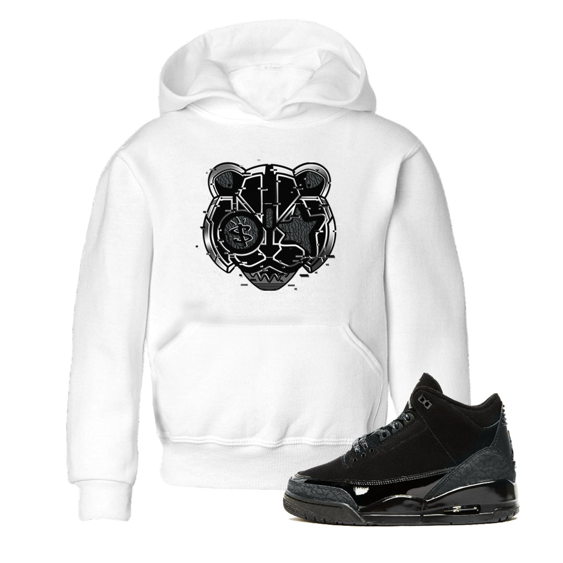3s Black Cat shirts to match jordans Digital Cat Face sneaker match tees AJ3 Retro Black Cat match shoes to clothes SNRT Sneaker Tees Youth Baby White 1 tee