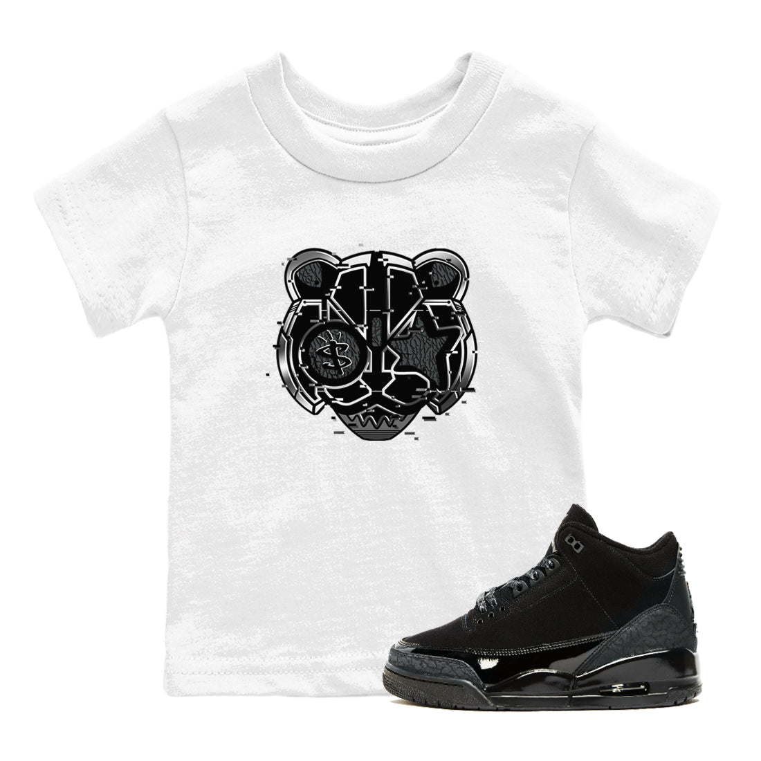 3s Black Cat shirts to match jordans Digital Cat Face sneaker match tees AJ3 Retro Black Cat match shoes to clothes SNRT Sneaker Tees Youth Baby White 1 tee