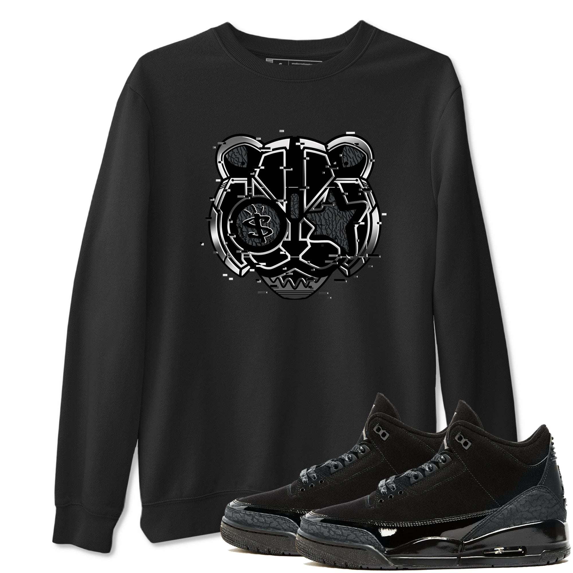 3s Black Cat shirts to match jordans Digital Cat Face sneaker match tees AJ3 Retro Black Cat match shoes to clothes SNRT Sneaker Tees unisex cotton Black 1 shirts