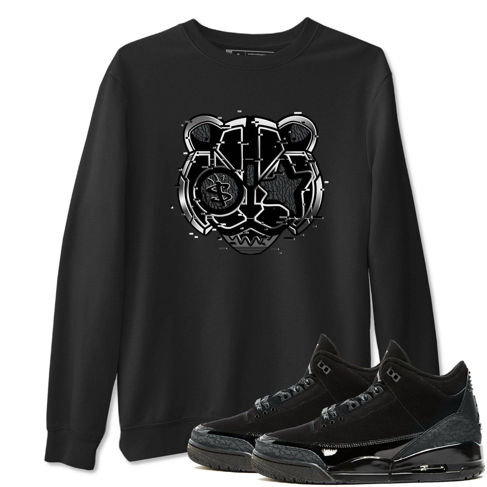 3s Black Cat shirts to match jordans Digital Cat Face sneaker match tees AJ3 Retro Black Cat match shoes to clothes SNRT Sneaker Tees unisex cotton Black 1 shirts