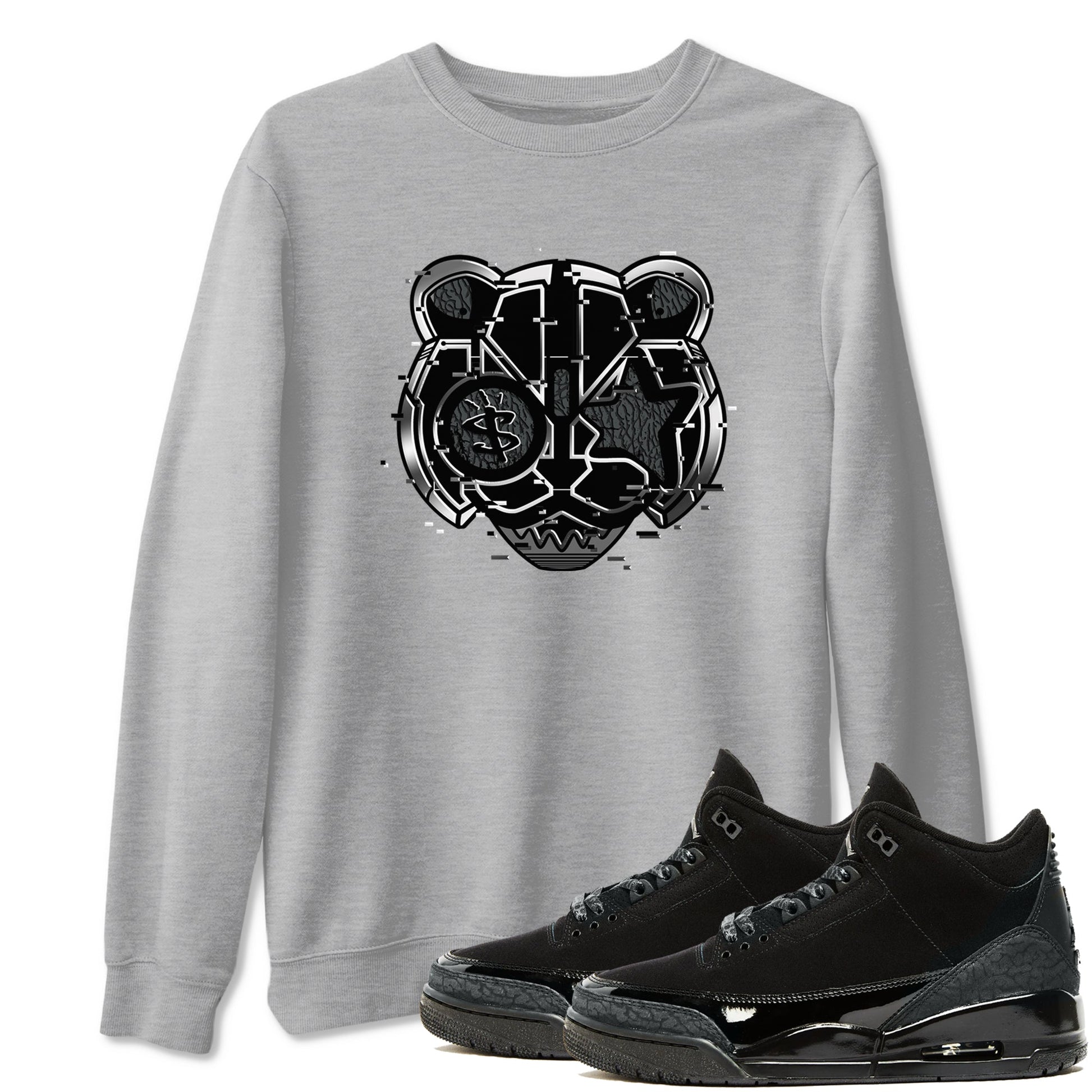 3s Black Cat shirts to match jordans Digital Cat Face sneaker match tees AJ3 Retro Black Cat match shoes to clothes SNRT Sneaker Tees unisex cotton Heather Grey 1 shirts