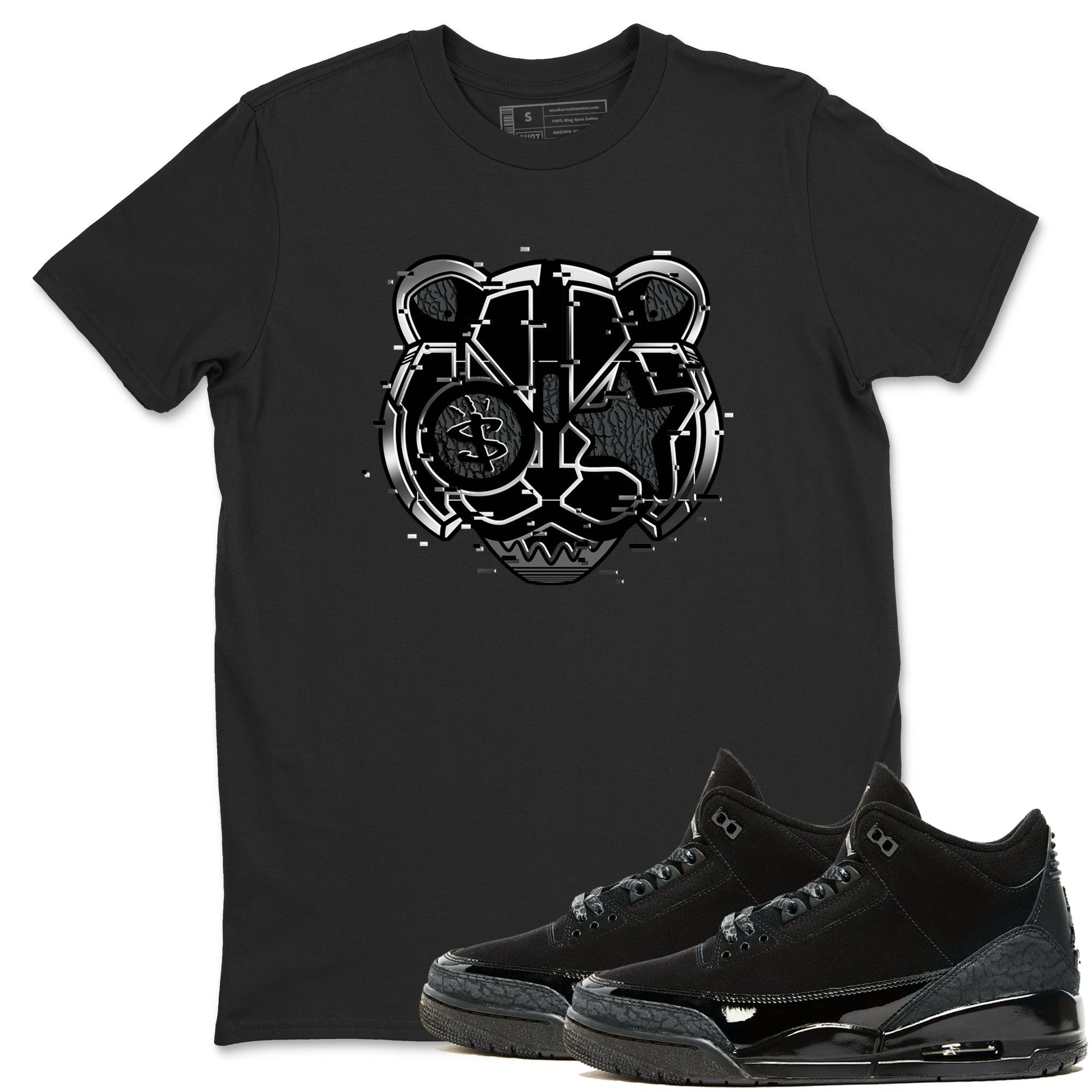 3s Black Cat shirts to match jordans Digital Cat Face sneaker match tees AJ3 Retro Black Cat match shoes to clothes SNRT Sneaker Tees unisex cotton Black 1 shirts