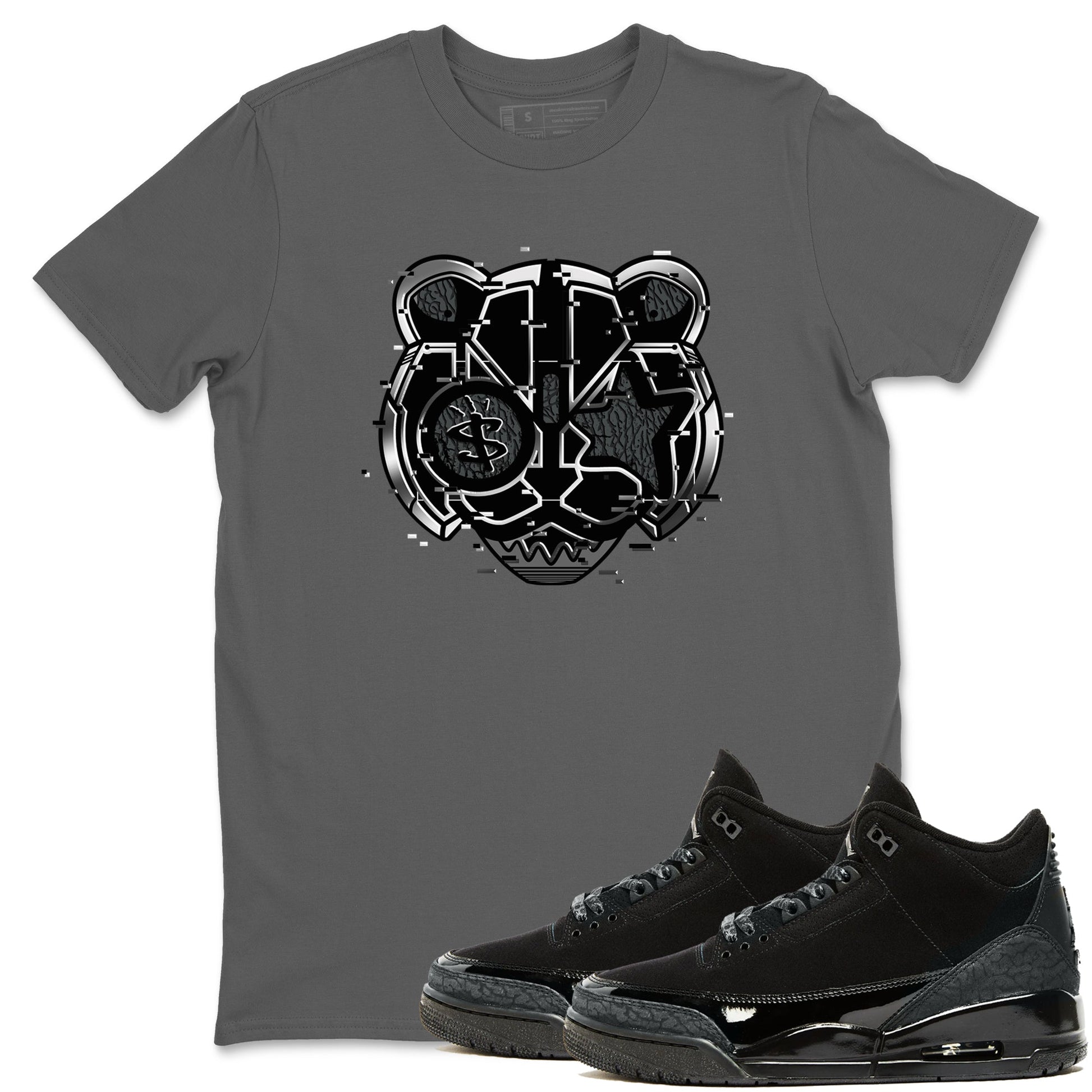 3s Black Cat shirts to match jordans Digital Cat Face sneaker match tees AJ3 Retro Black Cat match shoes to clothes SNRT Sneaker Tees unisex cotton Cool Grey 1 shirts