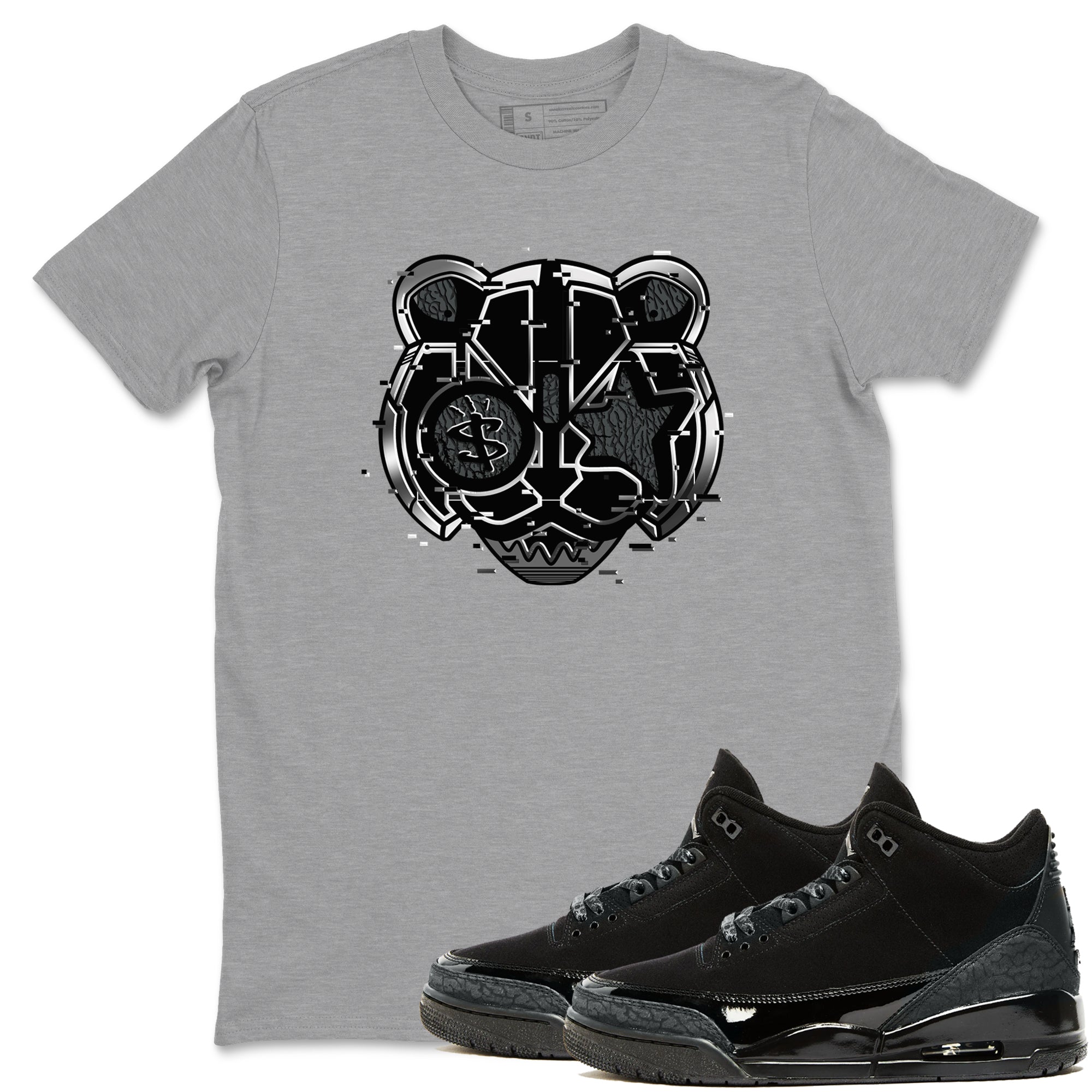 3s Black Cat shirts to match jordans Digital Cat Face sneaker match tees AJ3 Retro Black Cat match shoes to clothes SNRT Sneaker Tees unisex cotton Heather Grey 1 shirts