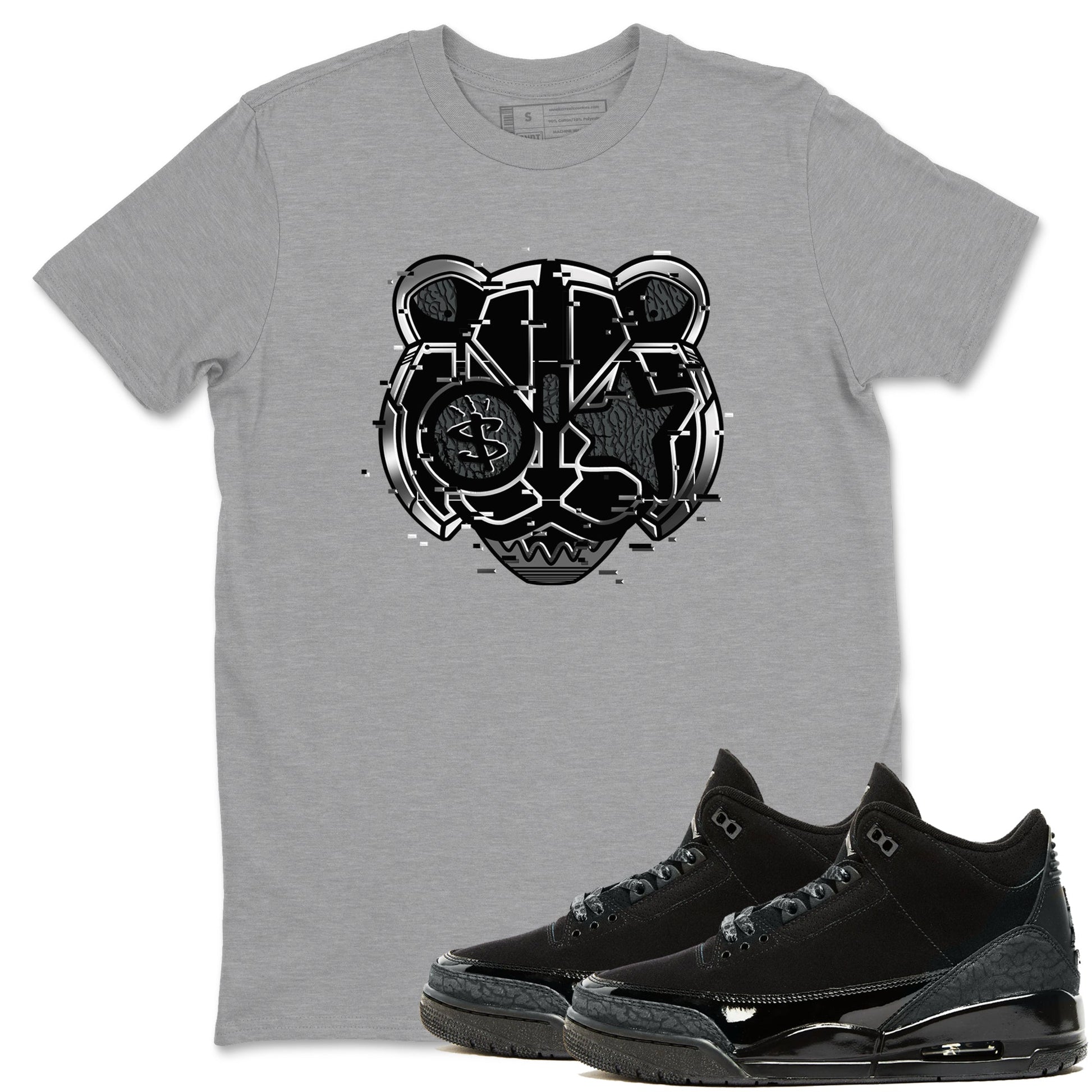 3s Black Cat shirts to match jordans Digital Cat Face sneaker match tees AJ3 Retro Black Cat match shoes to clothes SNRT Sneaker Tees unisex cotton Heather Grey 1 shirts