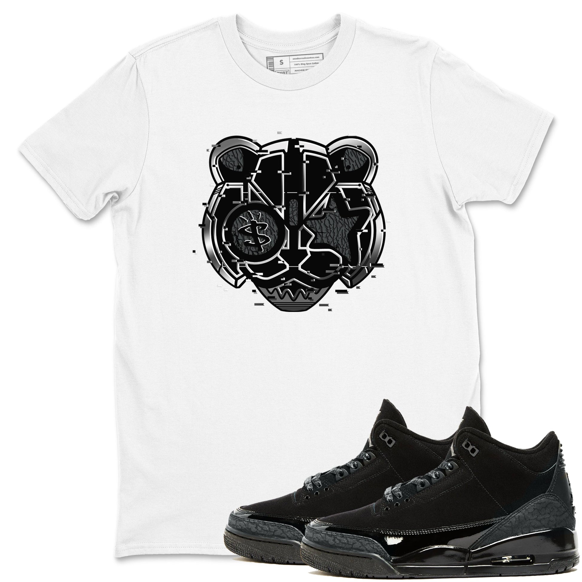 3s Black Cat shirts to match jordans Digital Cat Face sneaker match tees AJ3 Retro Black Cat match shoes to clothes SNRT Sneaker Tees unisex cotton White 1 shirts