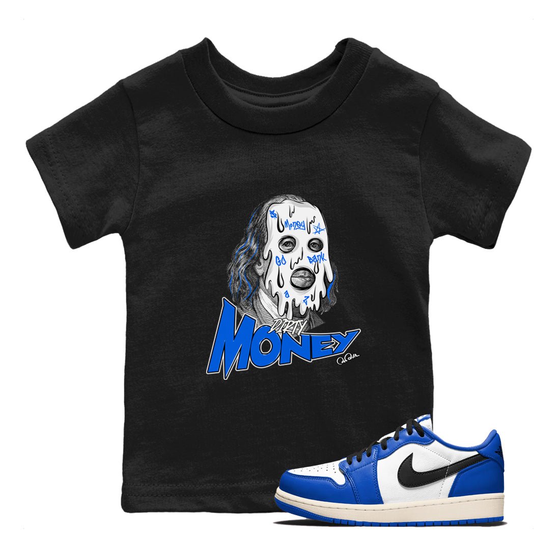 AJ1 Game Royal shirt to match jordans Dirty Money sneaker tees Air Jordan 1 Game Royal SNRT sneaker release tees baby toddler Black 1 cotton Shirt