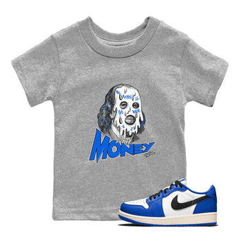 AJ1 Game Royal shirt to match jordans Dirty Money sneaker tees Air Jordan 1 Game Royal SNRT sneaker release tees baby toddler Heather Grey 1 cotton Shirt