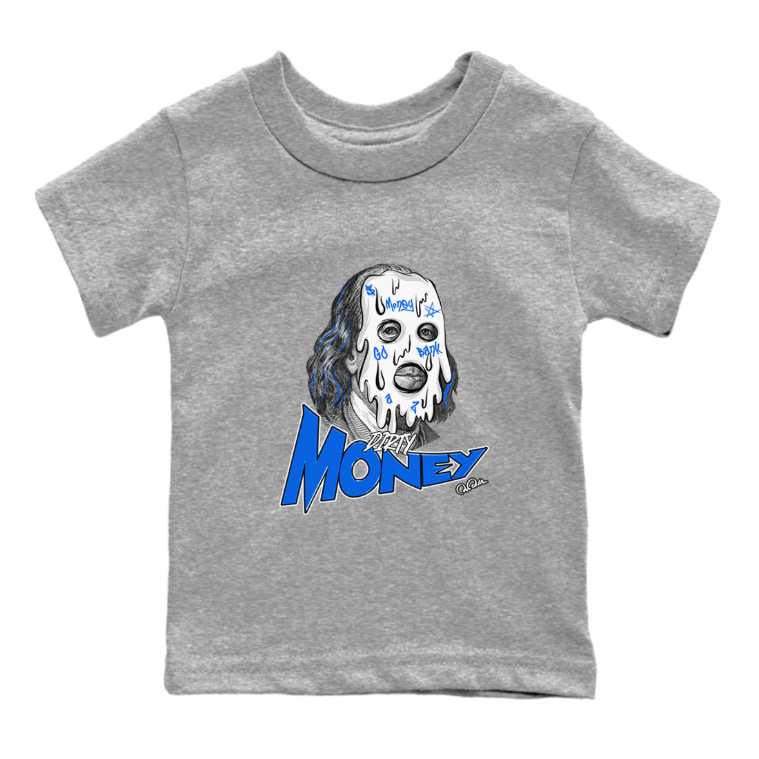 AJ1 Game Royal shirt to match jordans Dirty Money sneaker tees Air Jordan 1 Game Royal SNRT sneaker release tees baby toddler Heather Grey 2 cotton Shirt