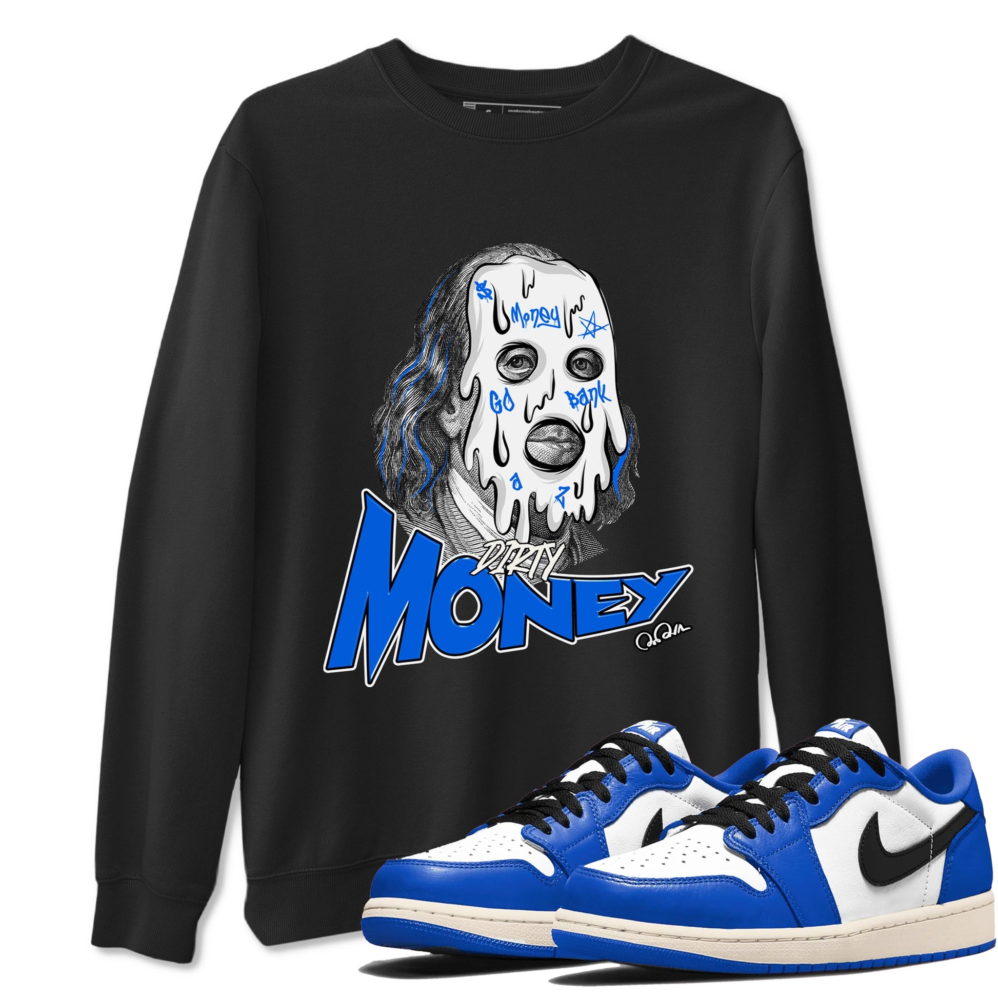 AJ1 Game Royal shirt to match jordans Dirty Money sneaker tees Air Jordan 1 Game Royal SNRT Sneaker Release Tees unisex cotton Black 1 crew neck shirt