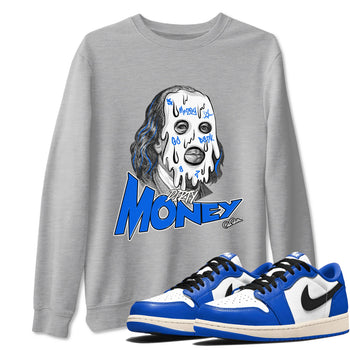 AJ1 Game Royal shirt to match jordans Dirty Money sneaker tees Air Jordan 1 Game Royal SNRT Sneaker Release Tees unisex cotton Heather Grey 1 crew neck shirt