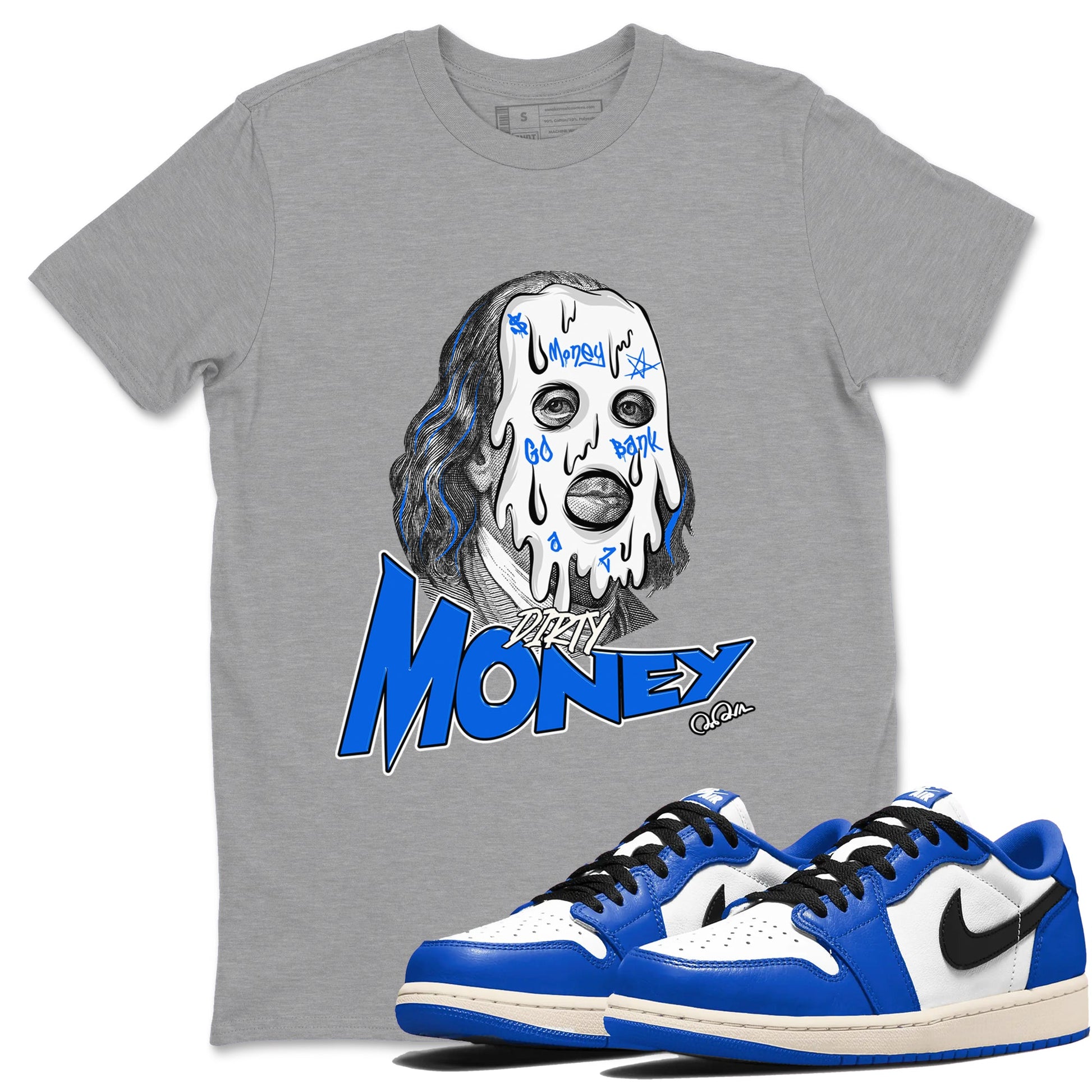 AJ1 Game Royal shirt to match jordans Dirty Money sneaker tees Air Jordan 1 Game Royal SNRT Sneaker Release Tees unisex cotton Heather Grey 1 crew neck shirt