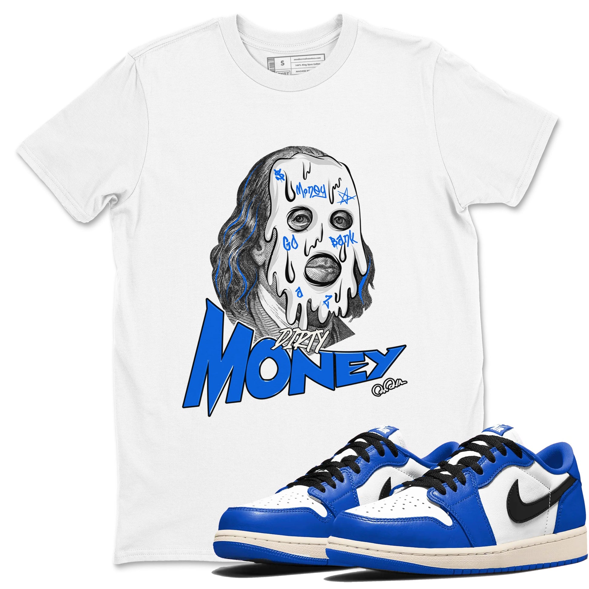 AJ1 Game Royal shirt to match jordans Dirty Money sneaker tees Air Jordan 1 Game Royal SNRT Sneaker Release Tees unisex cotton White 1 crew neck shirt