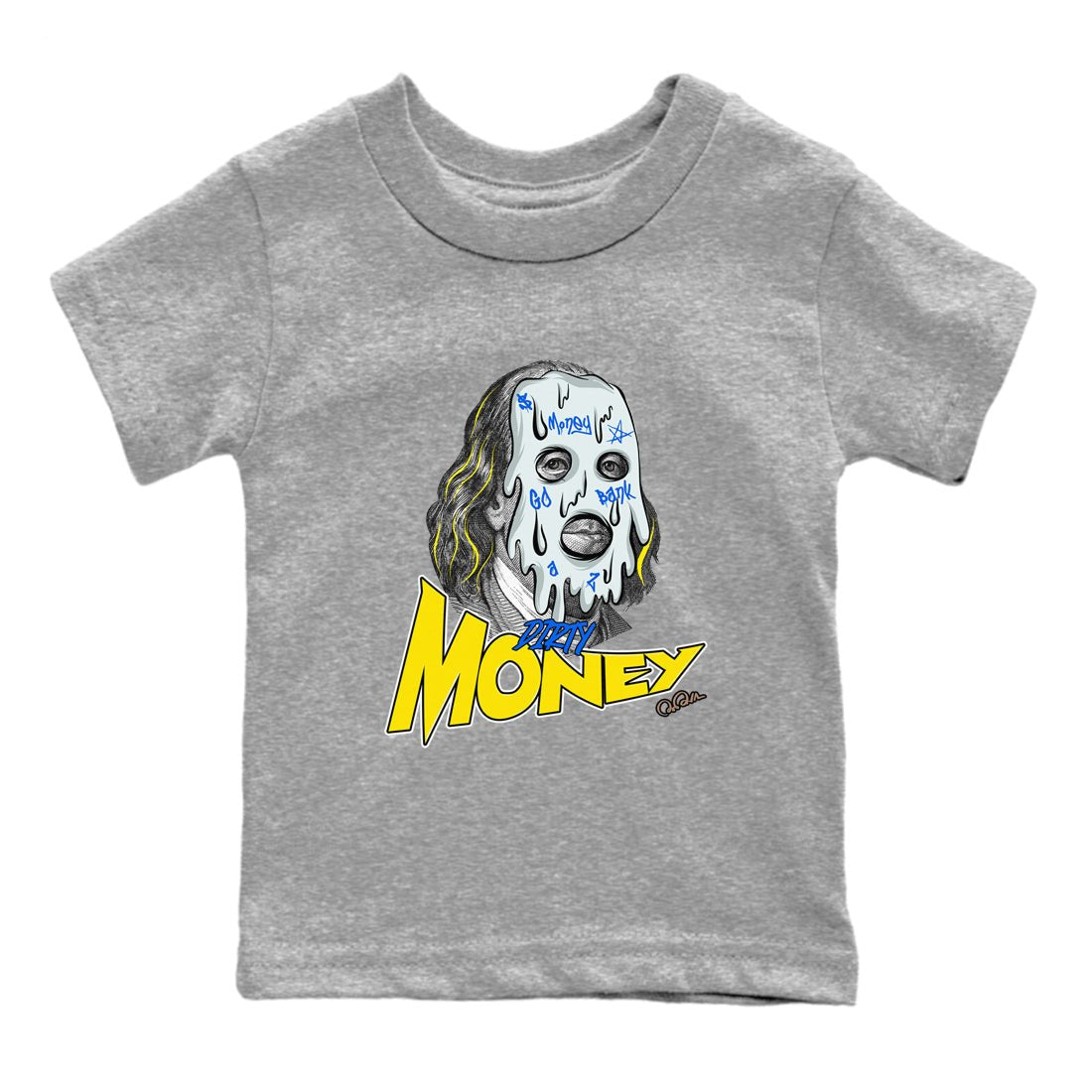 1s Travis Scott Canary shirt to match jordans Dirty Money sneaker tees Air Jordan 1 Travis Scott Canary SNRT sneaker release tees baby toddler Heather Grey 2 cotton Shirt