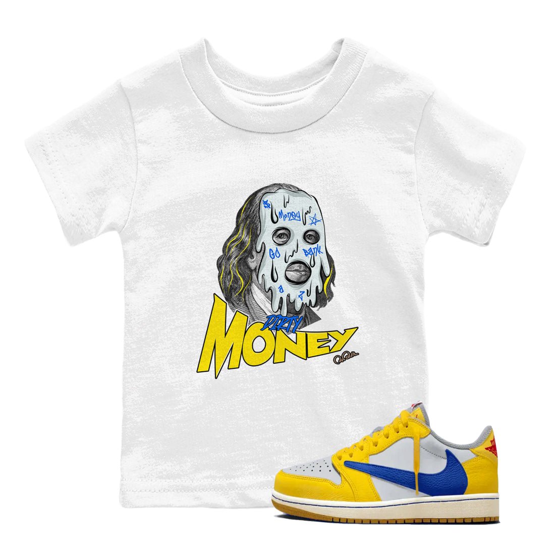 1s Travis Scott Canary shirt to match jordans Dirty Money sneaker tees Air Jordan 1 Travis Scott Canary SNRT sneaker release tees baby toddler White 1 cotton Shirt