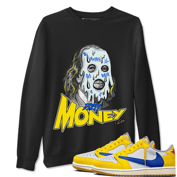 1s Travis Scott Canary shirt to match jordans Dirty Money sneaker tees Air Jordan 1 Travis Scott Canary SNRT Sneaker Release Tees unisex cotton Black 1 crew neck shirt