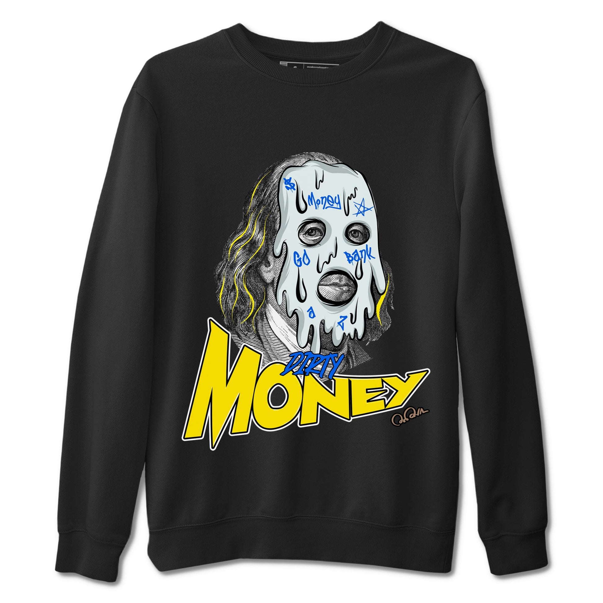 1s Travis Scott Canary shirt to match jordans Dirty Money sneaker tees Air Jordan 1 Travis Scott Canary SNRT Sneaker Release Tees unisex cotton Black 2 crew neck shirt
