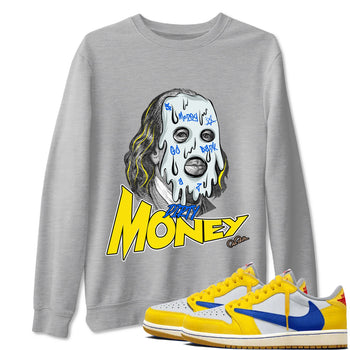 1s Travis Scott Canary shirt to match jordans Dirty Money sneaker tees Air Jordan 1 Travis Scott Canary SNRT Sneaker Release Tees unisex cotton Heather Grey 1 crew neck shirt