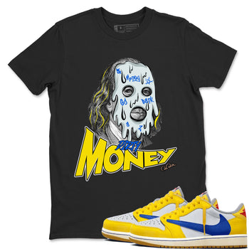 1s Travis Scott Canary shirt to match jordans Dirty Money sneaker tees Air Jordan 1 Travis Scott Canary SNRT Sneaker Release Tees unisex cotton Black 1 crew neck shirt