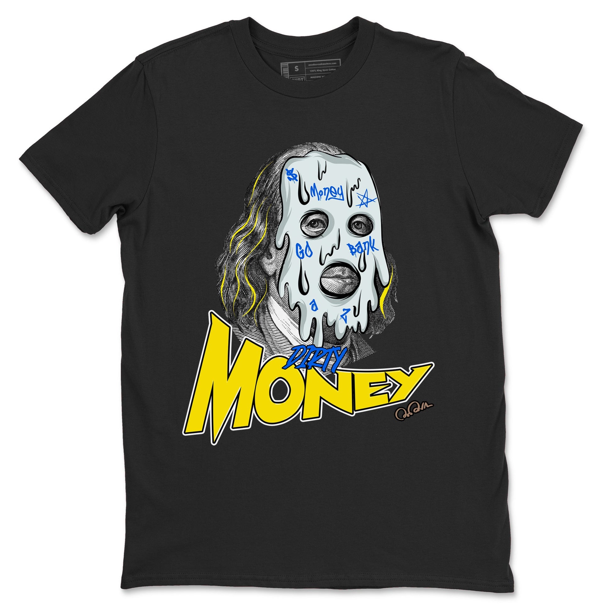 1s Travis Scott Canary shirt to match jordans Dirty Money sneaker tees Air Jordan 1 Travis Scott Canary SNRT Sneaker Release Tees unisex cotton Black 2 crew neck shirt