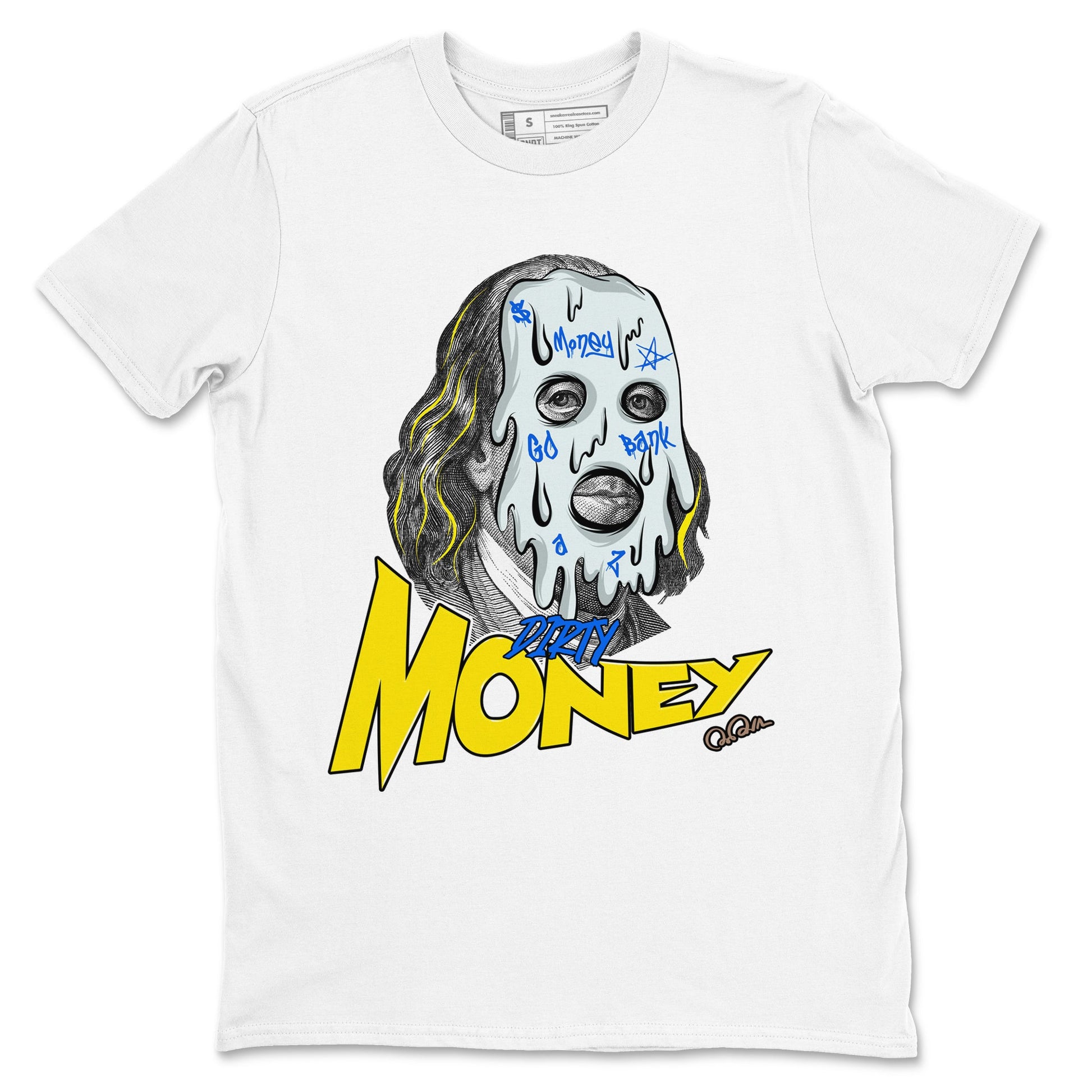1s Travis Scott Canary shirt to match jordans Dirty Money sneaker tees Air Jordan 1 Travis Scott Canary SNRT Sneaker Release Tees unisex cotton White 2 crew neck shirt