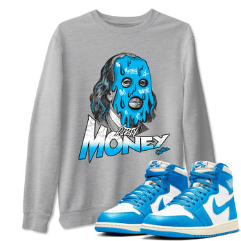 1s High OG UNC Reimagined shirts to match jordans Dirty Money graphic tees Air Jordan 1 UNC Reimagined match shoes to clothes SNRT Sneaker Tees unisex cotton Heather Grey 1 shirts