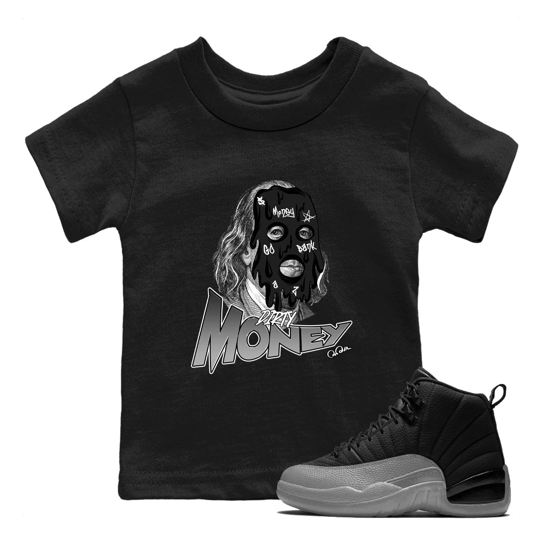 12s Black Wolf Grey shirts to match jordans Dirty Money sneaker match tees Air Jordan 12 Barons match shoes to clothes SNRT Sneaker Tees Youth Baby Black 1 tee