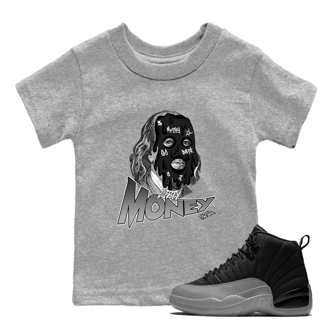 12s Black Wolf Grey shirts to match jordans Dirty Money sneaker match tees Air Jordan 12 Barons match shoes to clothes SNRT Sneaker Tees Youth Baby Heather Grey 1 tee