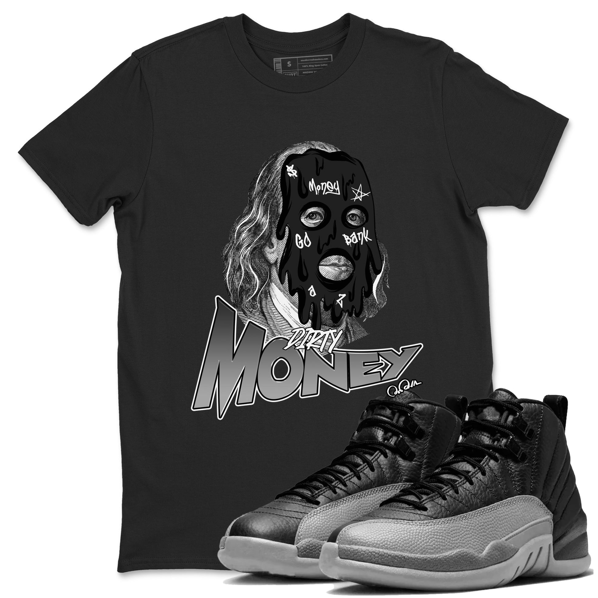 12s Black Wolf Grey shirts to match jordans Dirty Money sneaker match tees Air Jordan 12 Barons match shoes to clothes SNRT Sneaker Tees unisex cotton Black 1 shirts